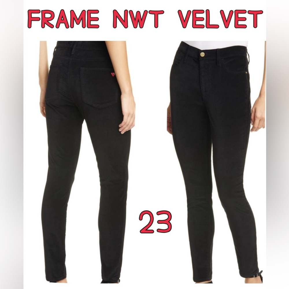 NWT FRAME 23 velvet black high waist skinny jeans with ♥️ on pocket